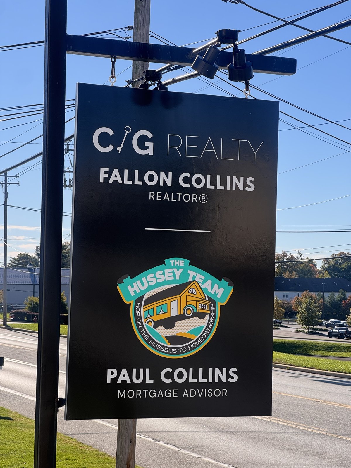 C.G. Realty office sign for Fallon Collins, Realtor, and Paul Collins, Mortgage Advisor with The Hussey Team, at 3237 Ridge Pike in Eagleville